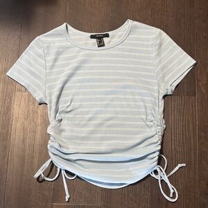 Forever 21 Light Blue Striped Ruched Tee
